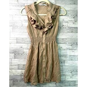 Body Central Sleeveless Ruffle Button-Down‎ Mini Dress Women's Beach Boho Size S